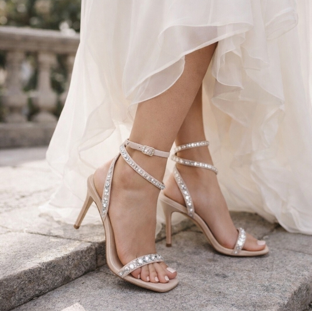 Jewel Badgley Mischka Hosana Stiletto GemstoneStudded Wraparound Strap 11. WS329